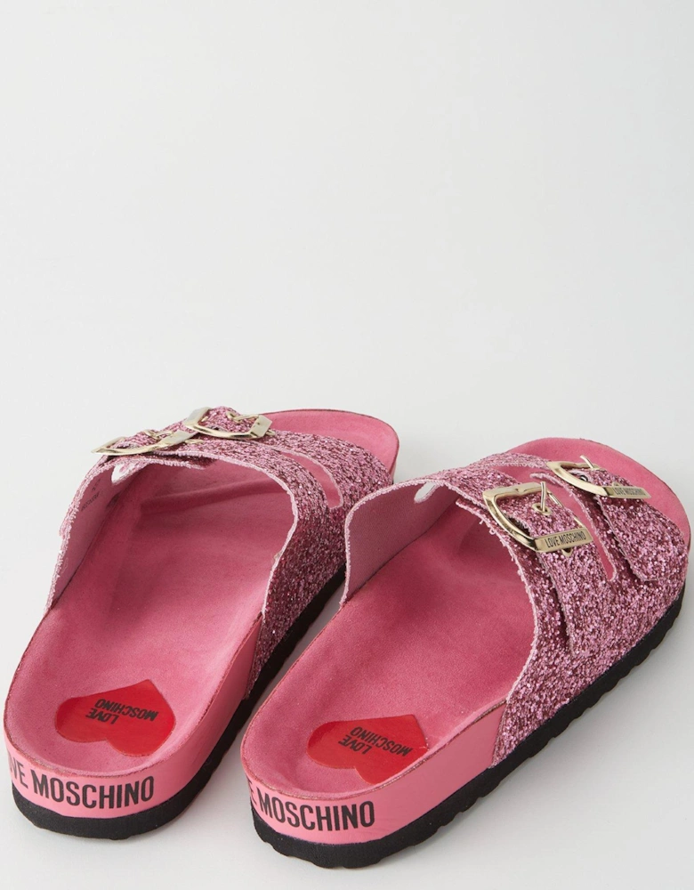 Sparkle Double Strap Sandals - Pink Glitter
