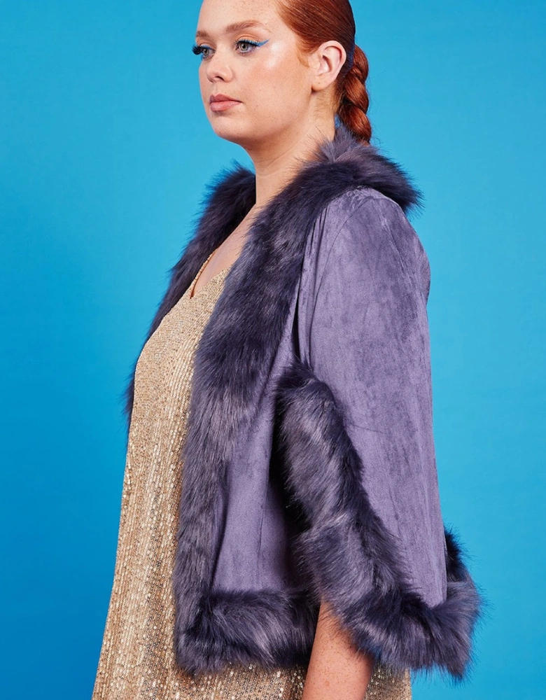 Faux Fur Faux Suede Cape Jacket