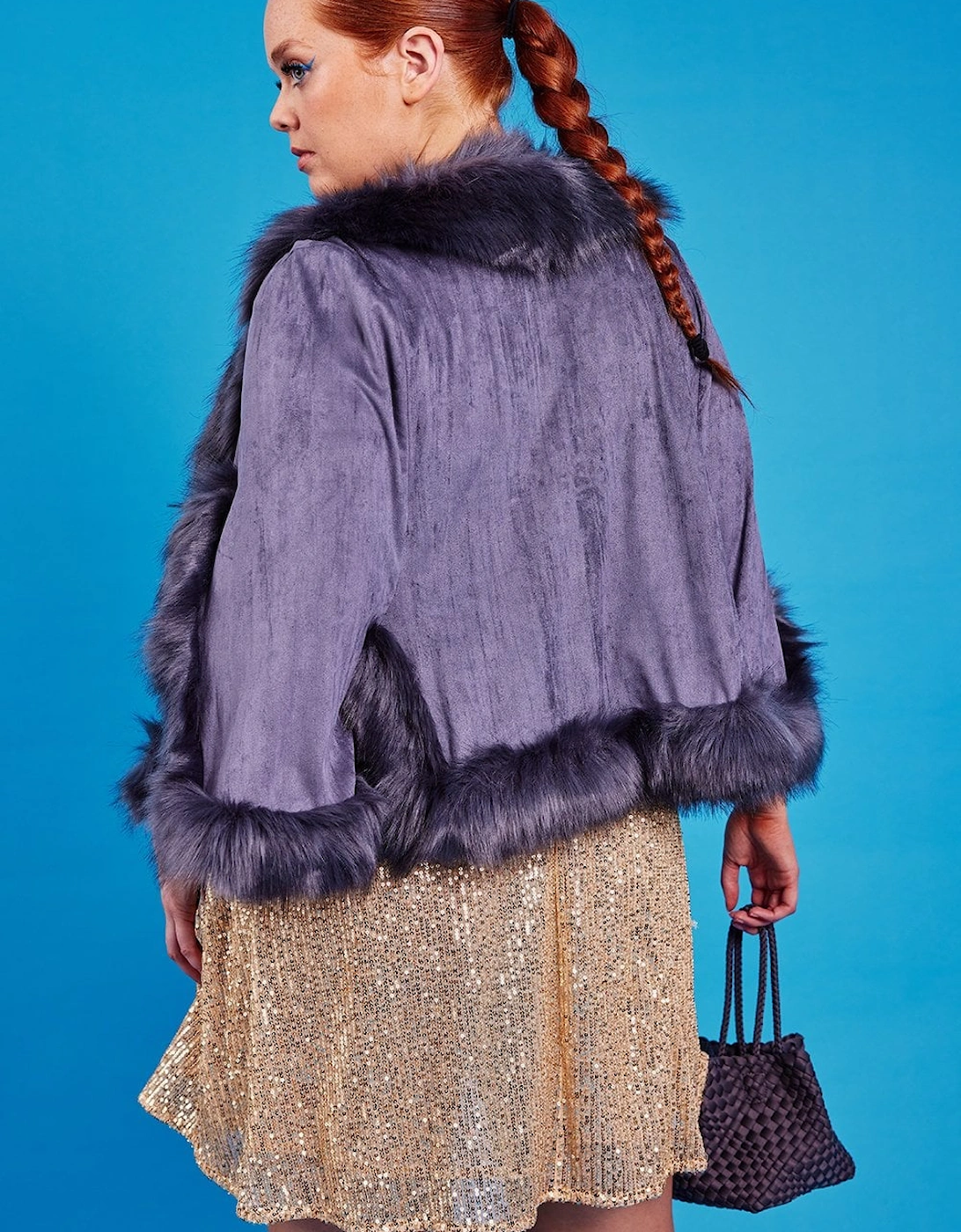 Faux Fur Faux Suede Cape Jacket