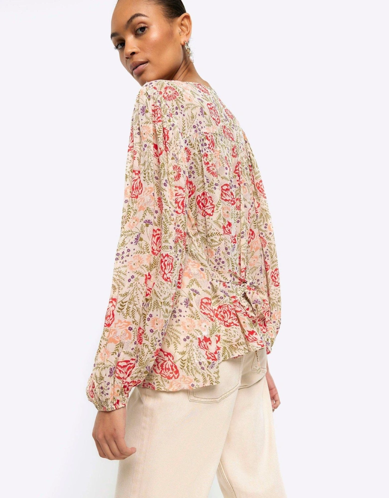 Floral Embroidered Smock Top - Cream