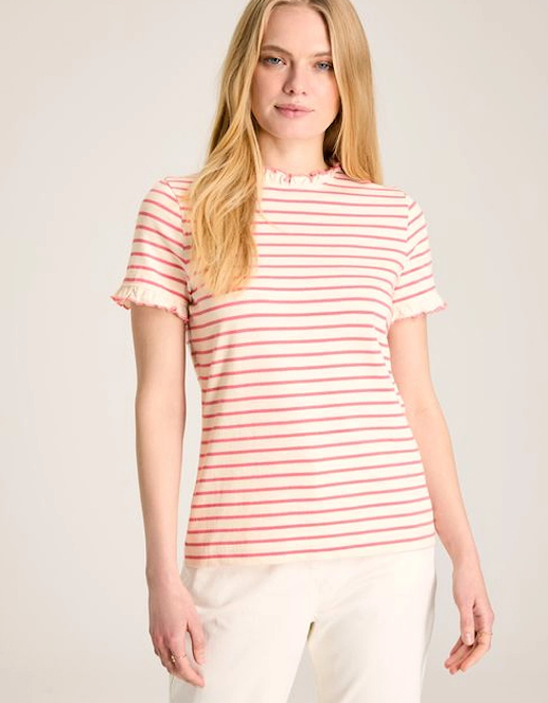 Women's Daisy Short Sleeve T-Shirt Pink Cream Stripe, 8 of 7