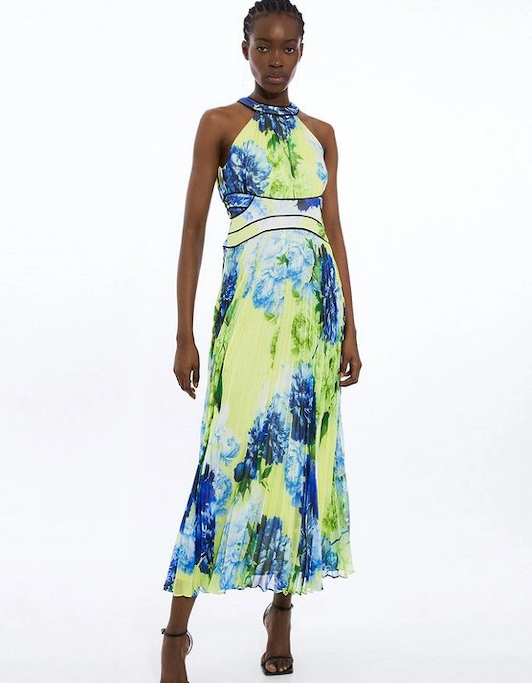 Floral Pleated Crinkle Halter Woven Maxi Dress, 4 of 3
