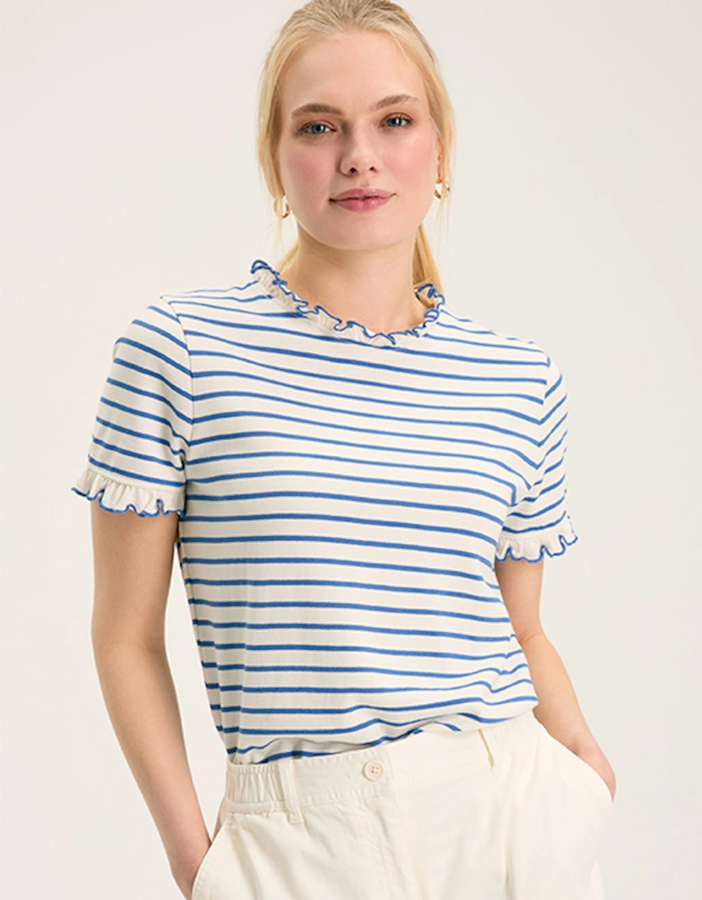 Women's Daisy Short Sleeve T-Shirt Blue Cream Stripe