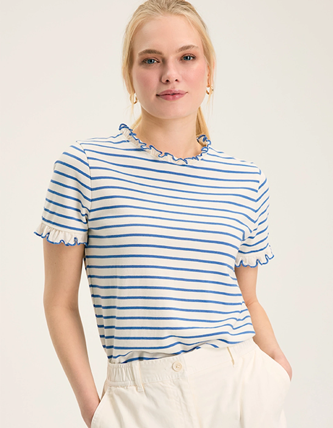 Women's Daisy Short Sleeve T-Shirt Blue Cream Stripe, 7 of 6