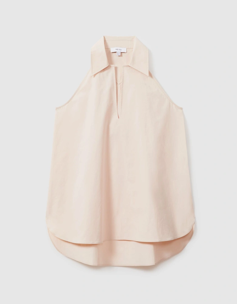 Open-Collar Cotton Blend Sleeveless Top
