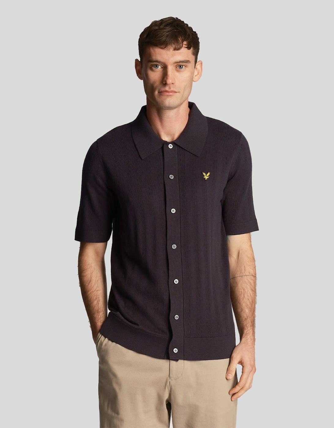 Textured Stripe Knit Polo Shirt, 6 of 5