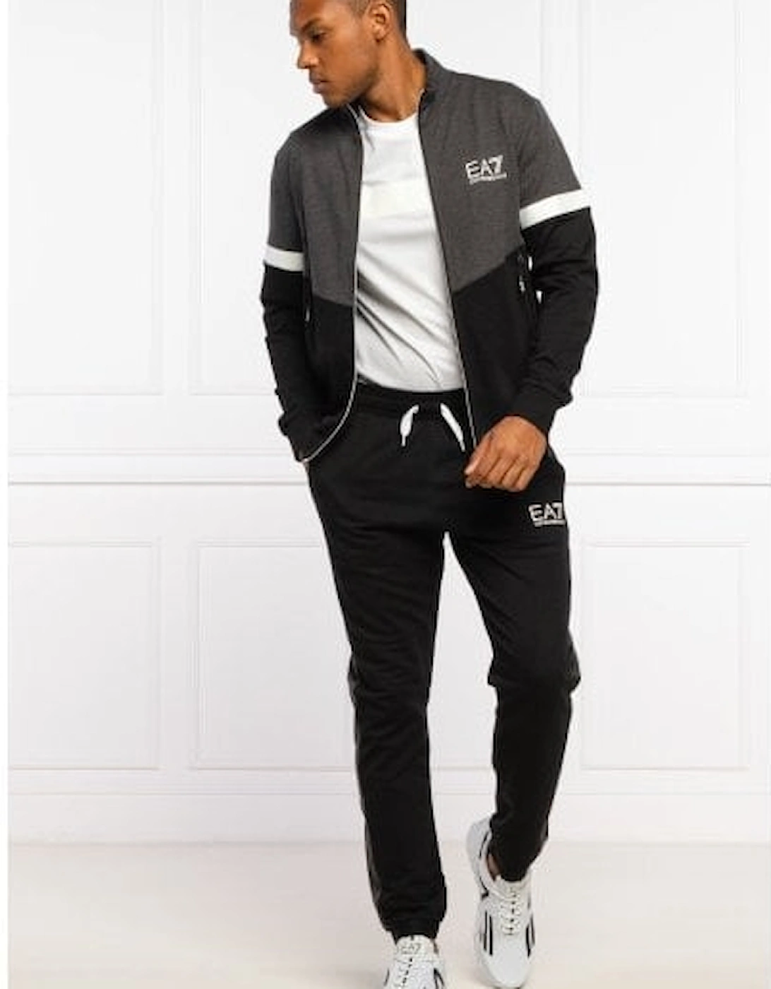 Funnel Neck Zip Black/Grey/White Tracksuit, 4 of 3