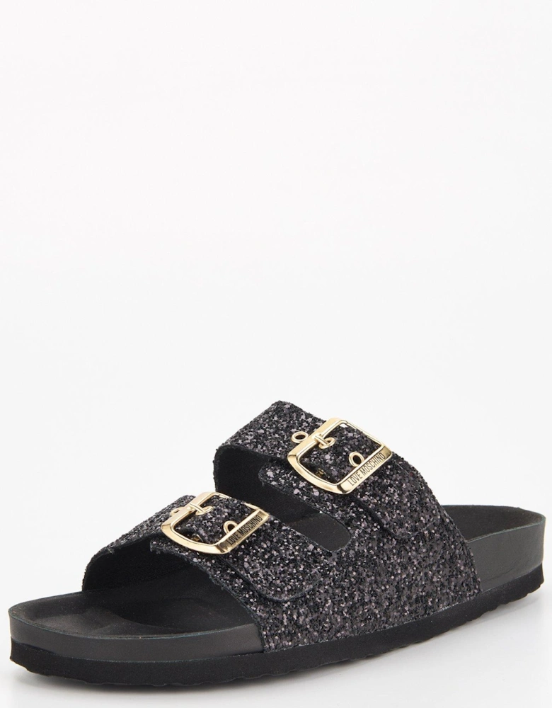 Sparkle Double Strap Sandal - Black Glitter