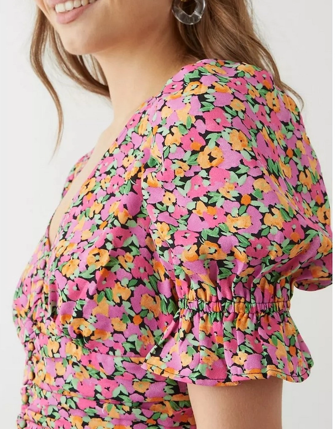 Womens/Ladies Floral Button Detail Mini Dress