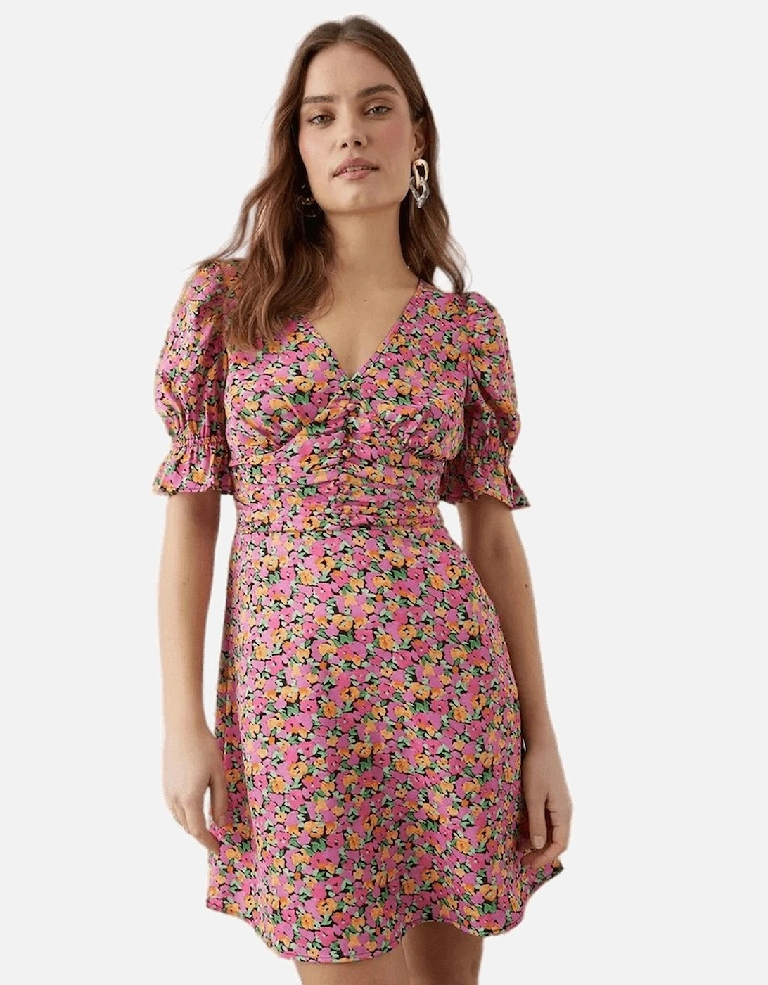 Womens/Ladies Floral Button Detail Mini Dress, 6 of 5