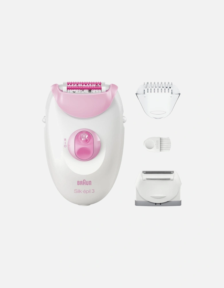 Silk-epil 3 Corded Epilator With Lady Shaver Head & Trimmer Comb 3-031 Pink