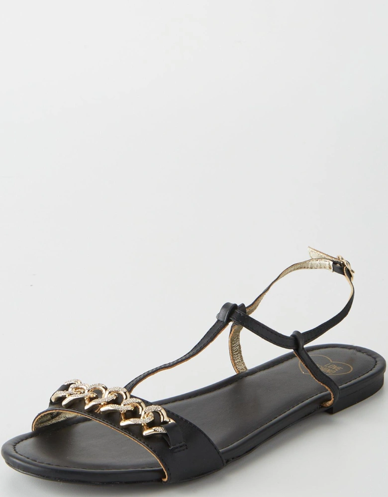 Heart Chain Detail Sandals - Black
