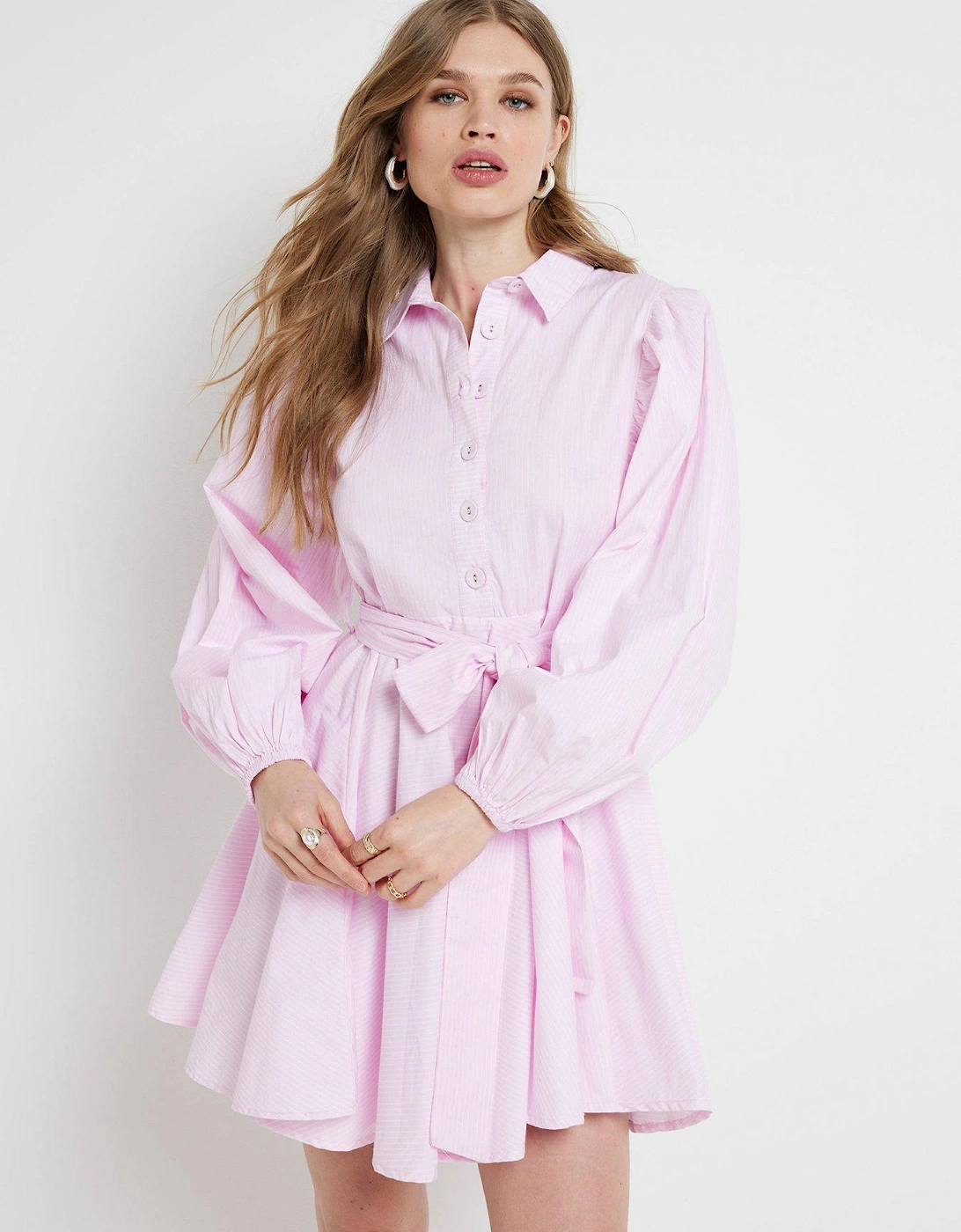 Striped Batwing Shirt Dress - Light Pink, 6 of 5