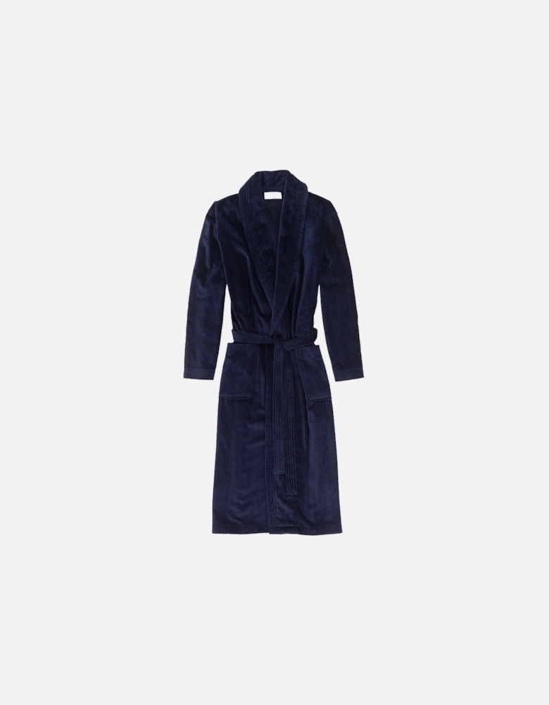 Cotton Velour Towelling Dressing Gown, Navy