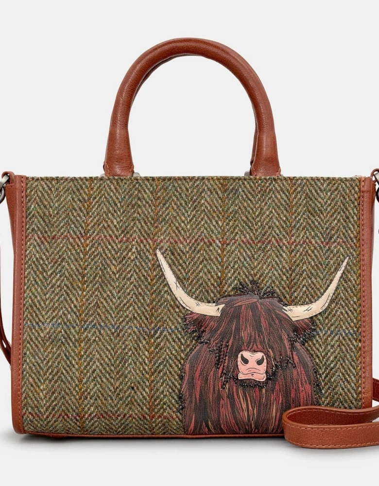 Handbag Highland Cow Multiway Grab Bag in brown tweed