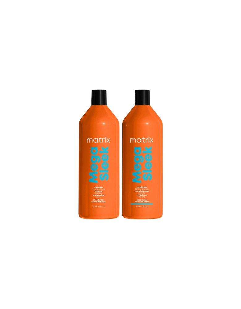 Total Results Mega Sleek Shea Butter Smoothing Shampoo and Conditioner 1000ml Duo for Frizzy Hair