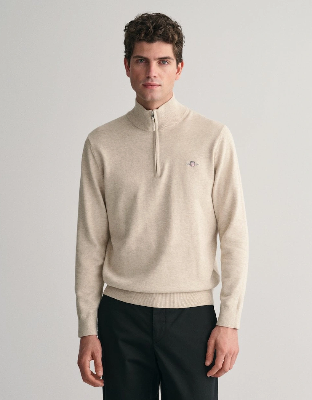 Gant Men's Tan Classic Cotton Half Zip Jumper - - : 42/Regular Xl