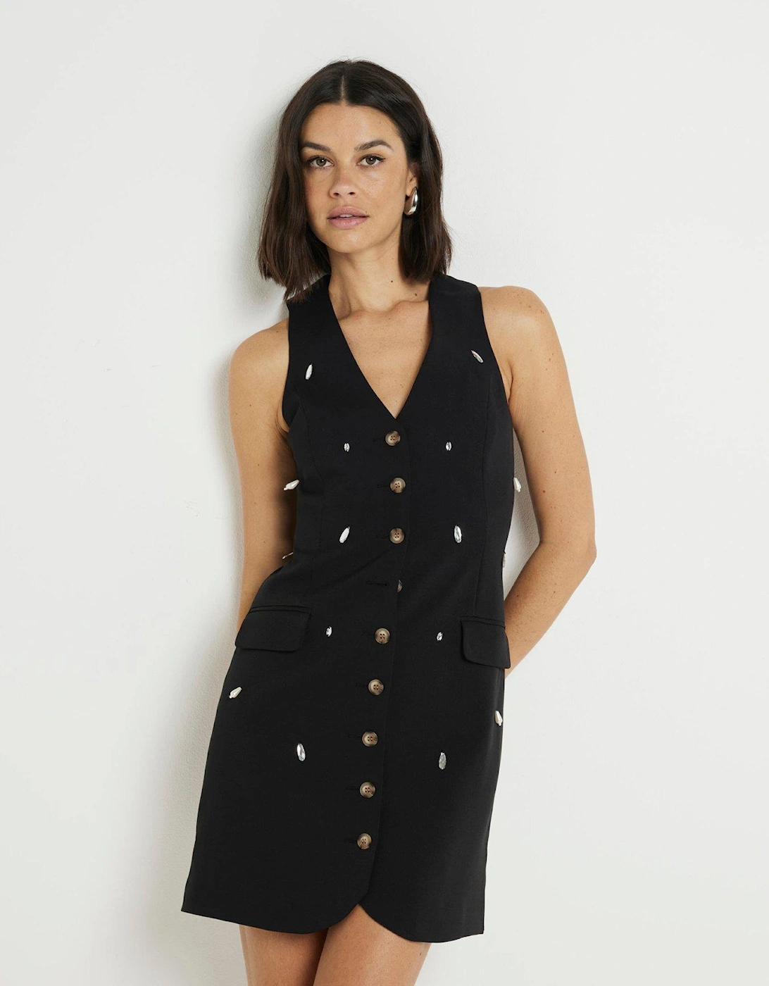 Waistcoat Mini Dress - Black, 6 of 5