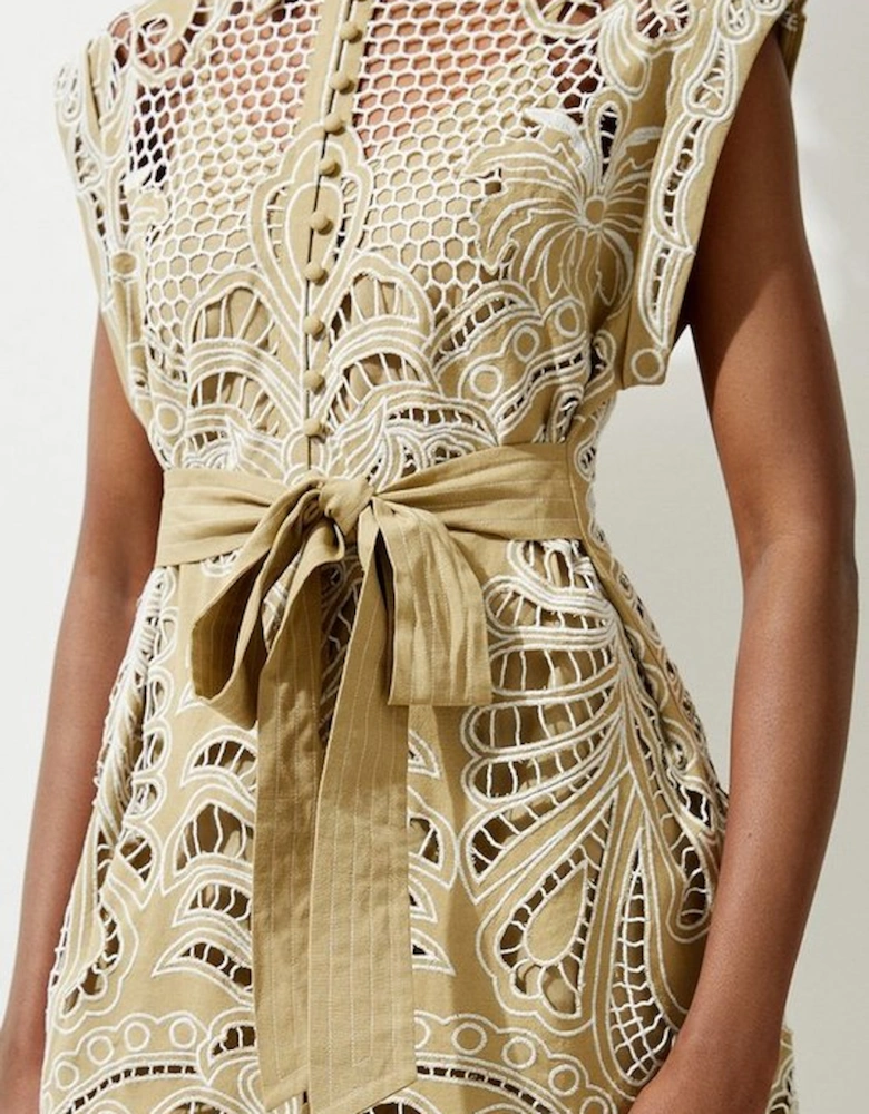 Tall Linen Cutwork Embroidery Woven Mini Dress