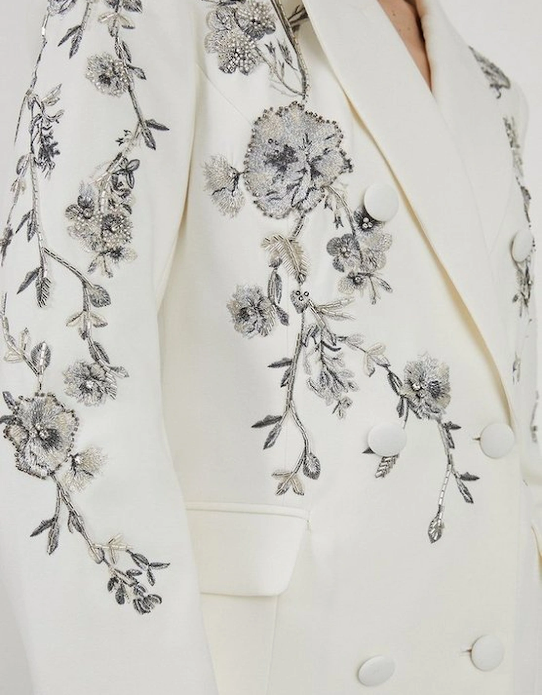 Crystal Embellished Embroidered Double Breasted Blazer
