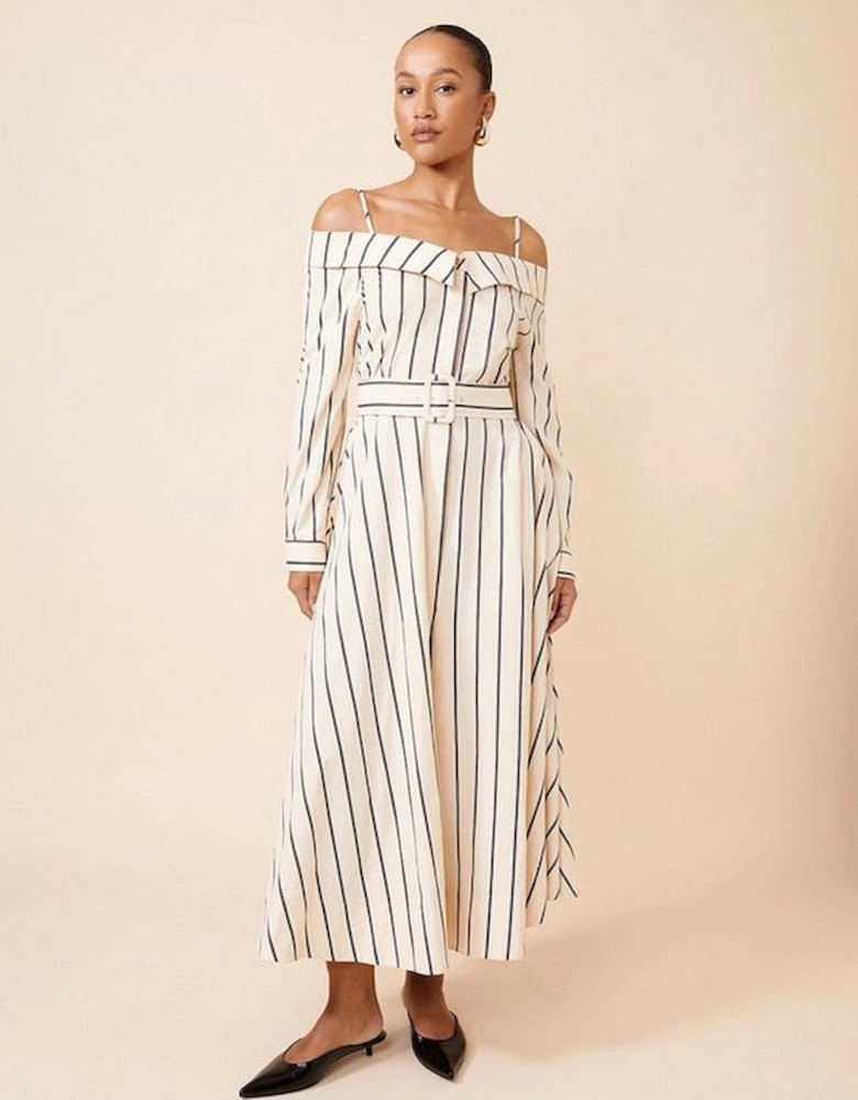 Cotton Stripe Bardot Woven Shirt Dress