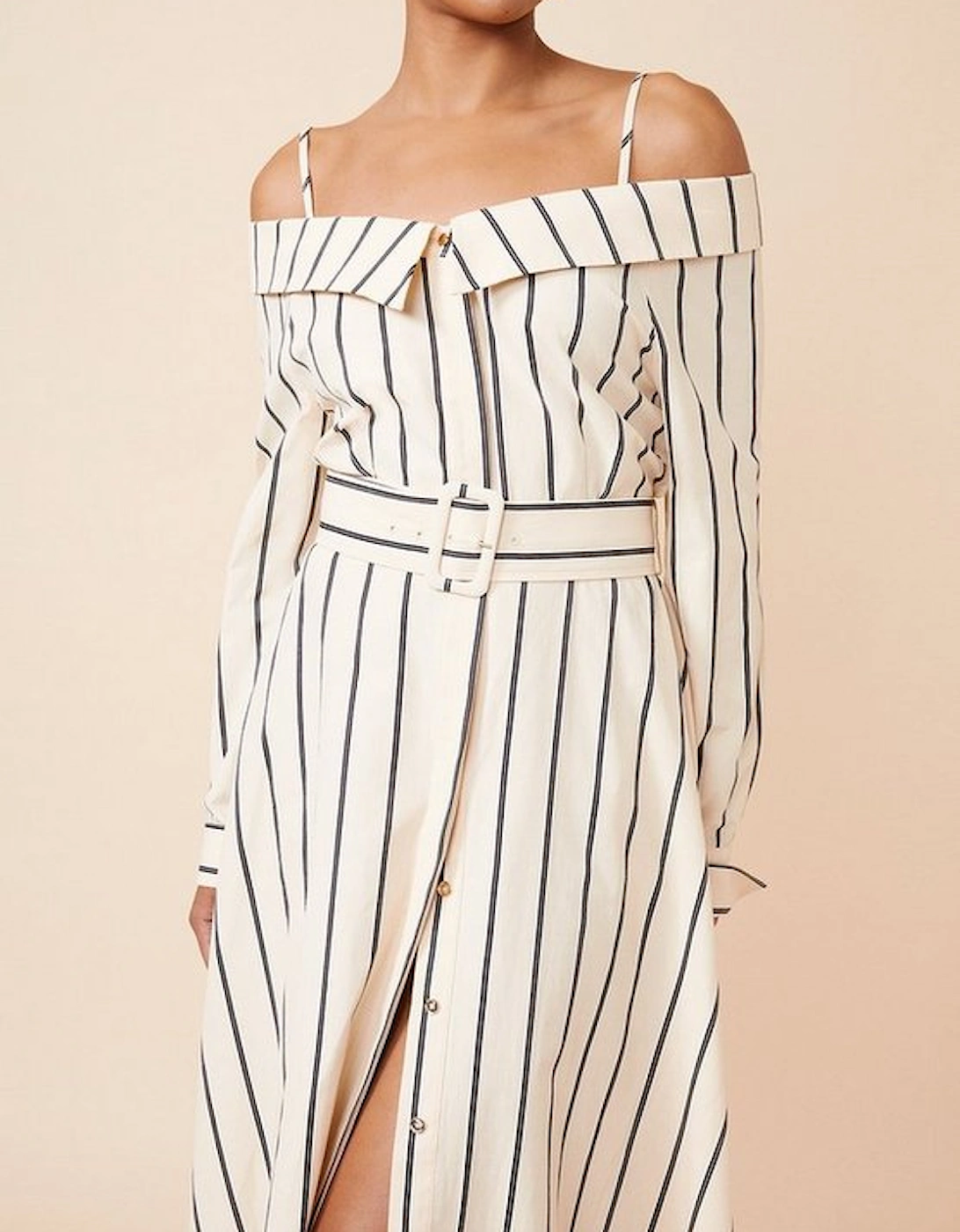 Cotton Stripe Bardot Woven Shirt Dress