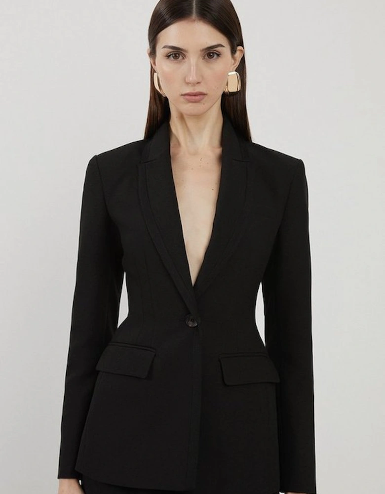 Petite Clean Tailored Grosgrain Tipped Single Breasted Blazer