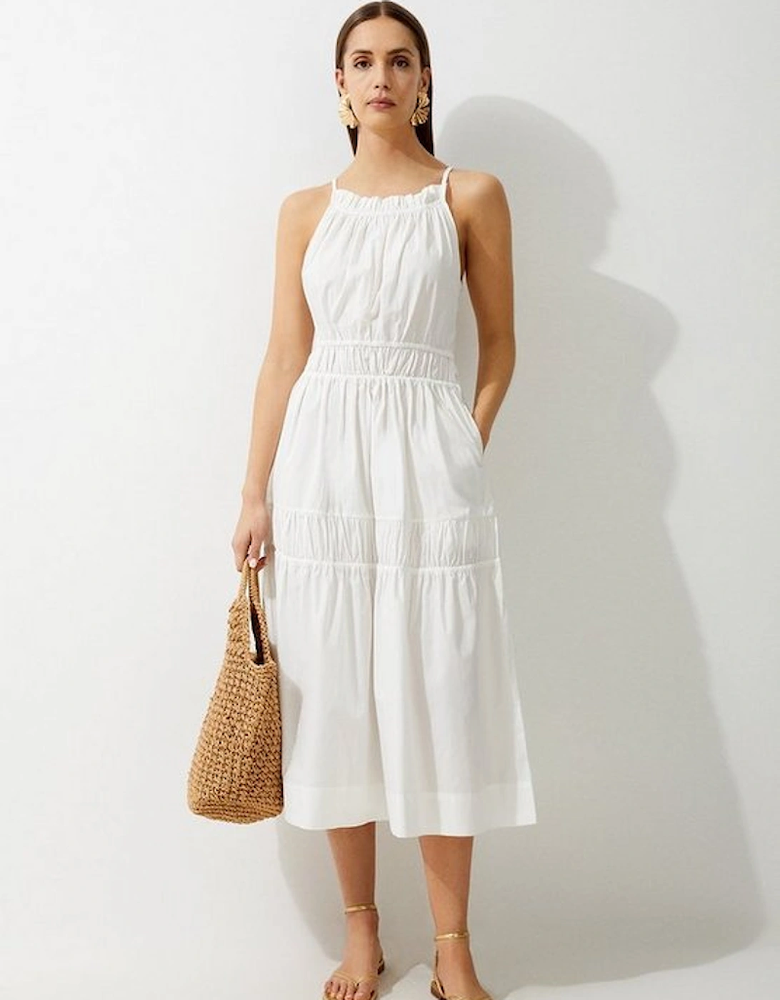 Petite Cotton Woven Shirred Tiered Maxi Dress, 4 of 3