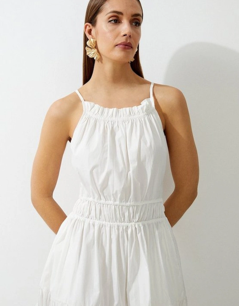 Petite Cotton Woven Shirred Tiered Maxi Dress