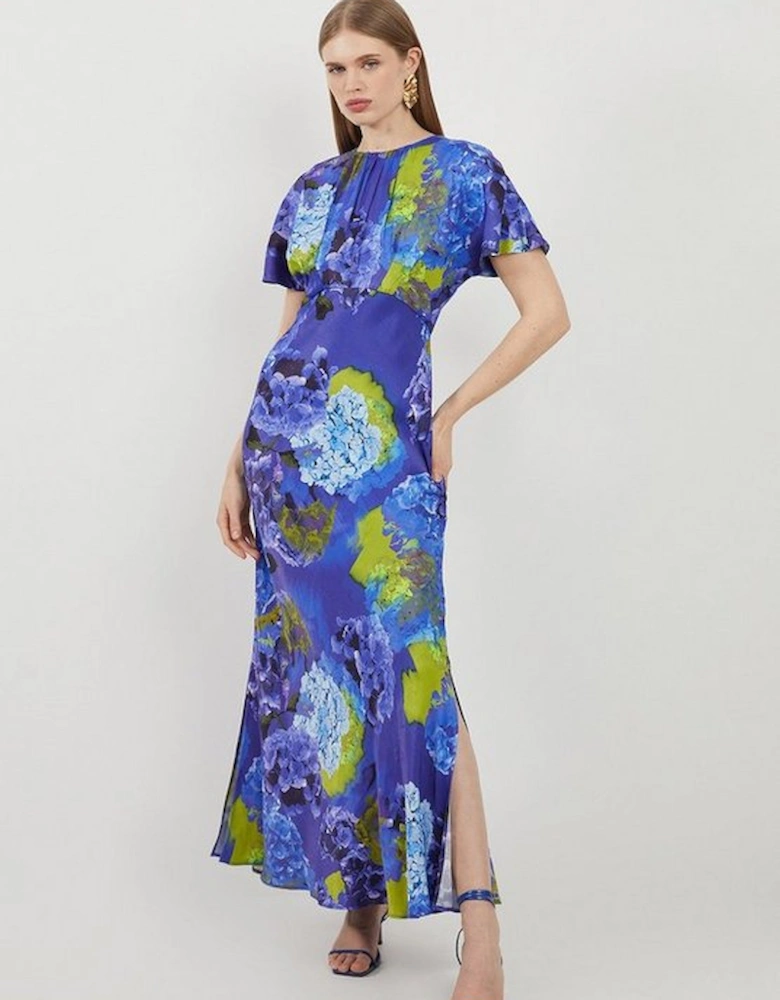 Petite Bright Floral Print Satin Back Crepe Woven Maxi Dress
