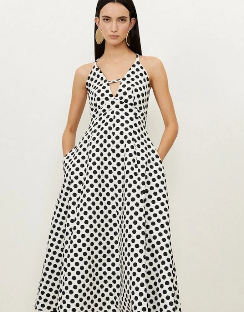 Petite Tailored Jacquard Spot Strappy Midi Dress
