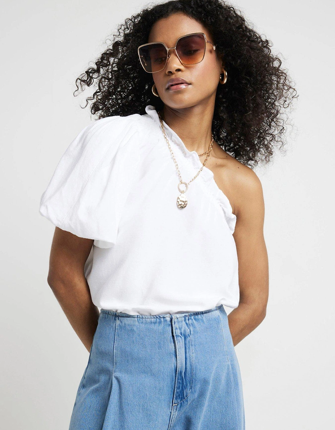 Linen One Shoulder Top - White, 2 of 1