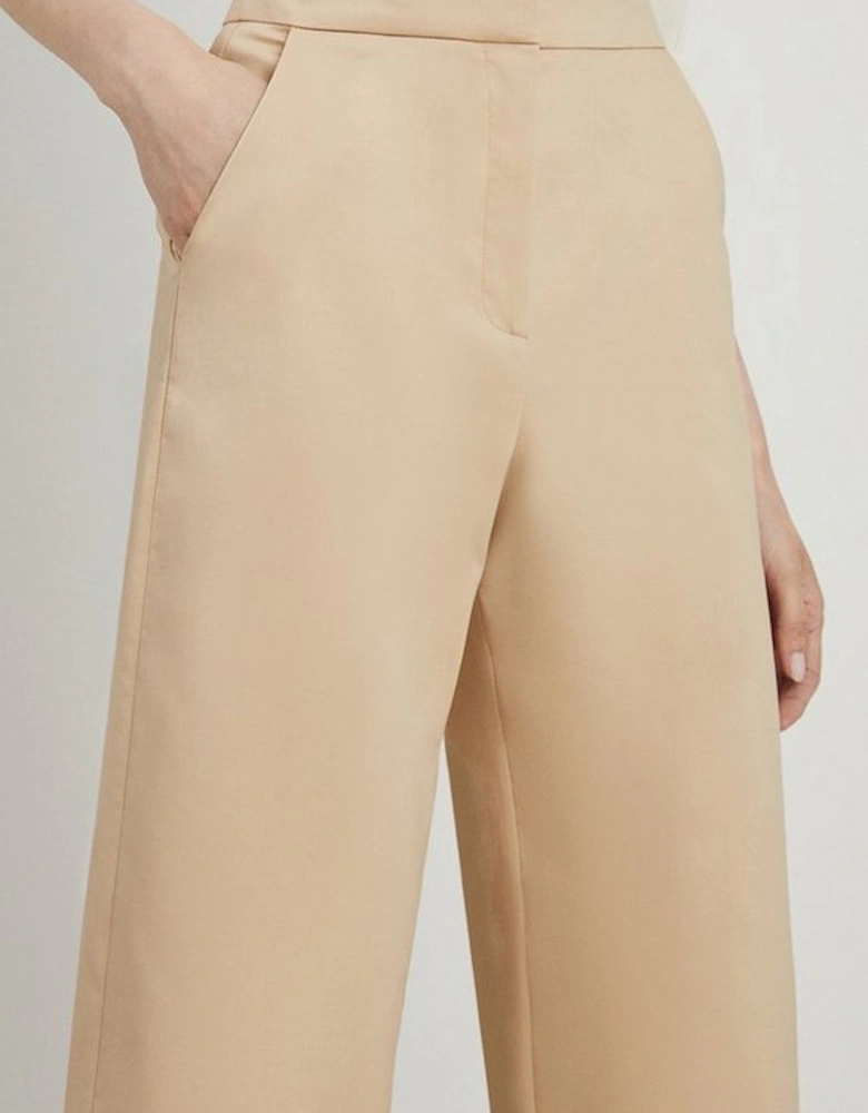 Petite Cotton Sateen Wide Leg Tailored Trousers