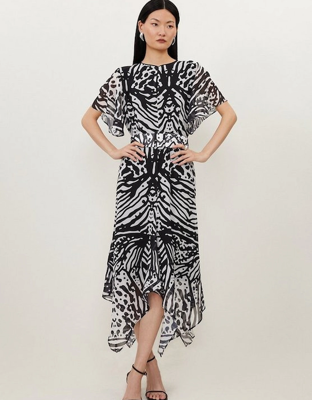 Animal Print Georgette Woven Short Sleeve Midi Dress, 5 of 4