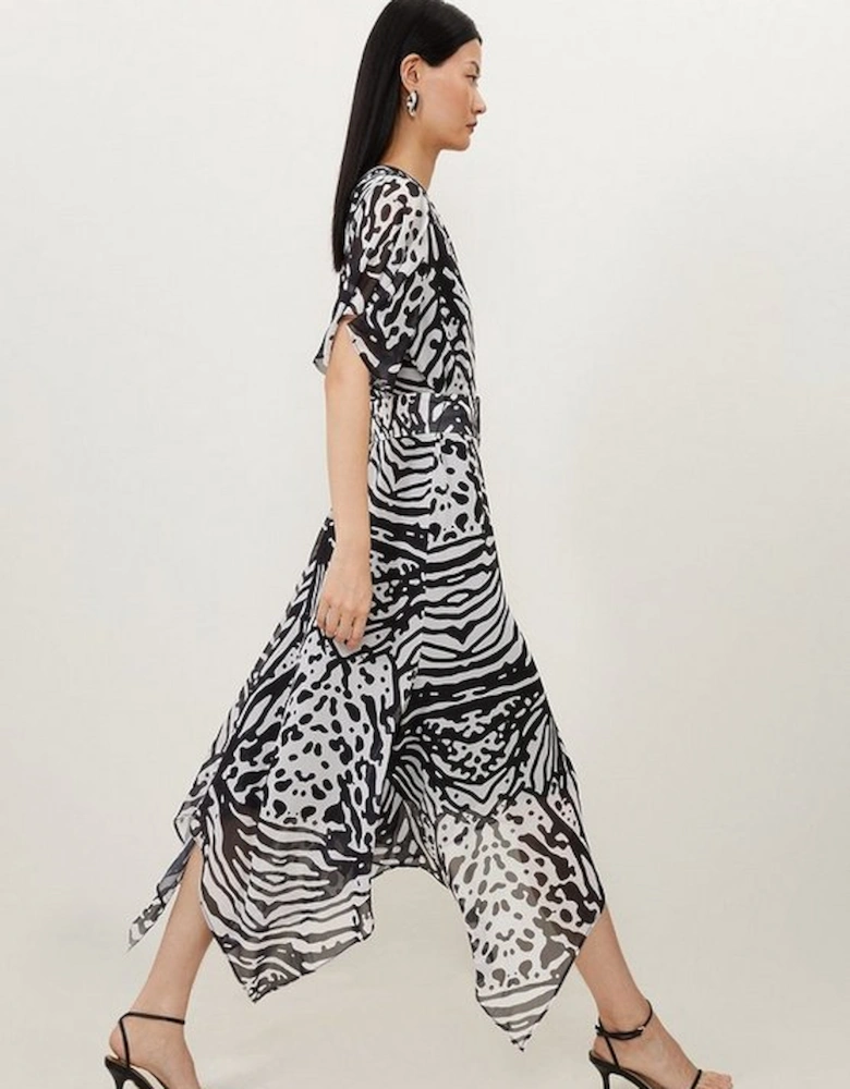 Animal Print Georgette Woven Short Sleeve Midi Dress