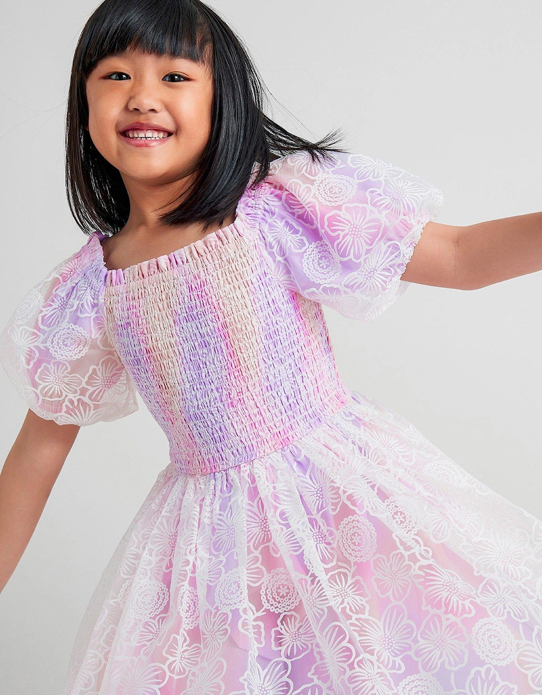 Girls Ombre Floral Dress - Lilac