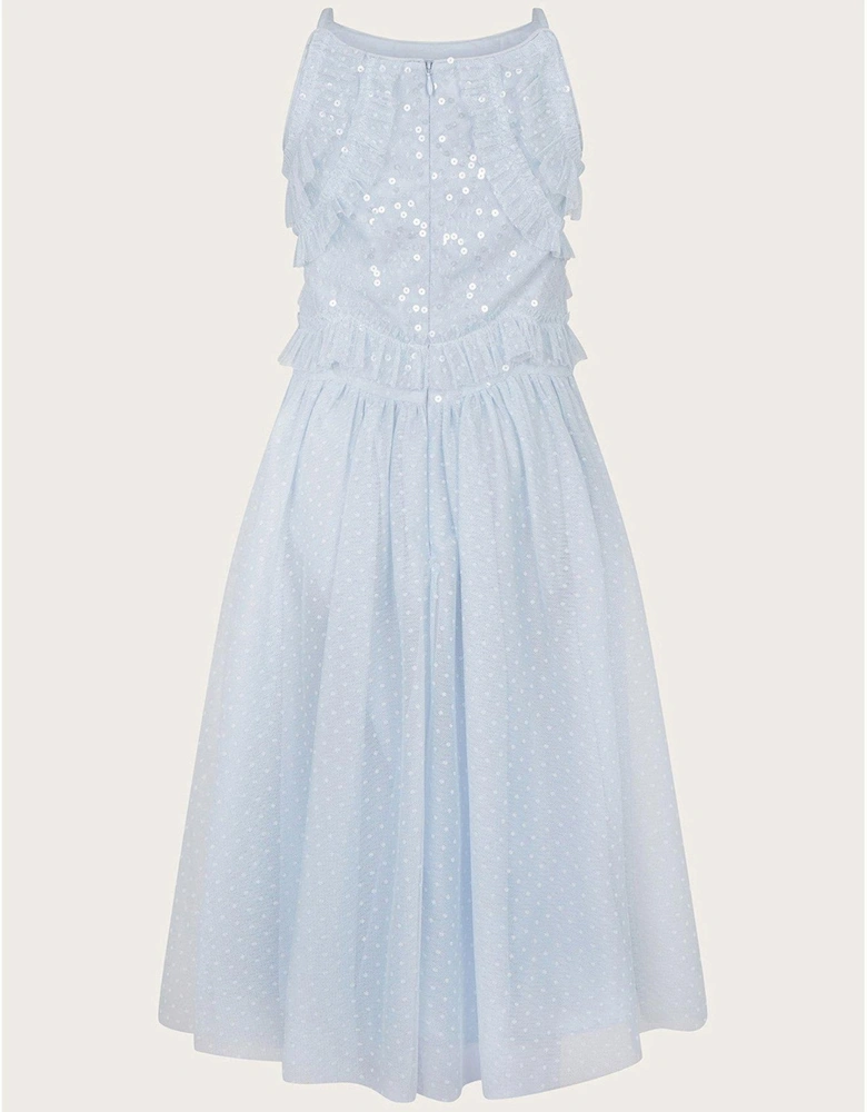 Girls Ruffle Sequin Truth Dress - Pale Blue