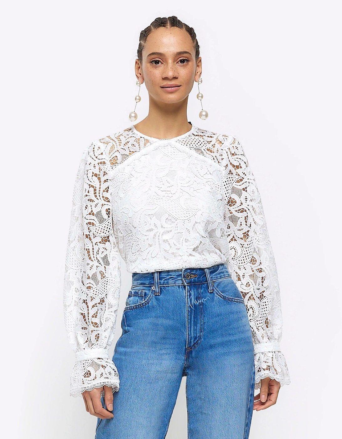 Lace Detail Blouse - White, 2 of 1
