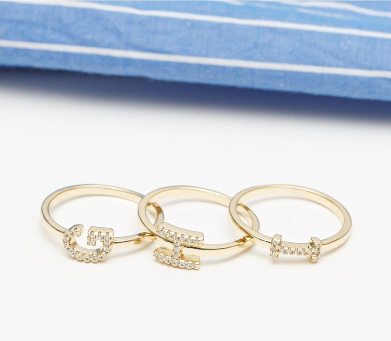 18ct Gold Plated Sterling Silver Sparkling Vertical CZ Letter Ring