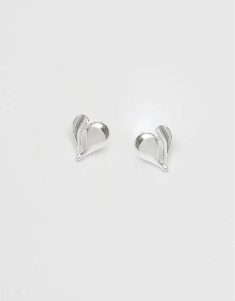 Sterling Silver 925 Polished Heart Stud Earrings