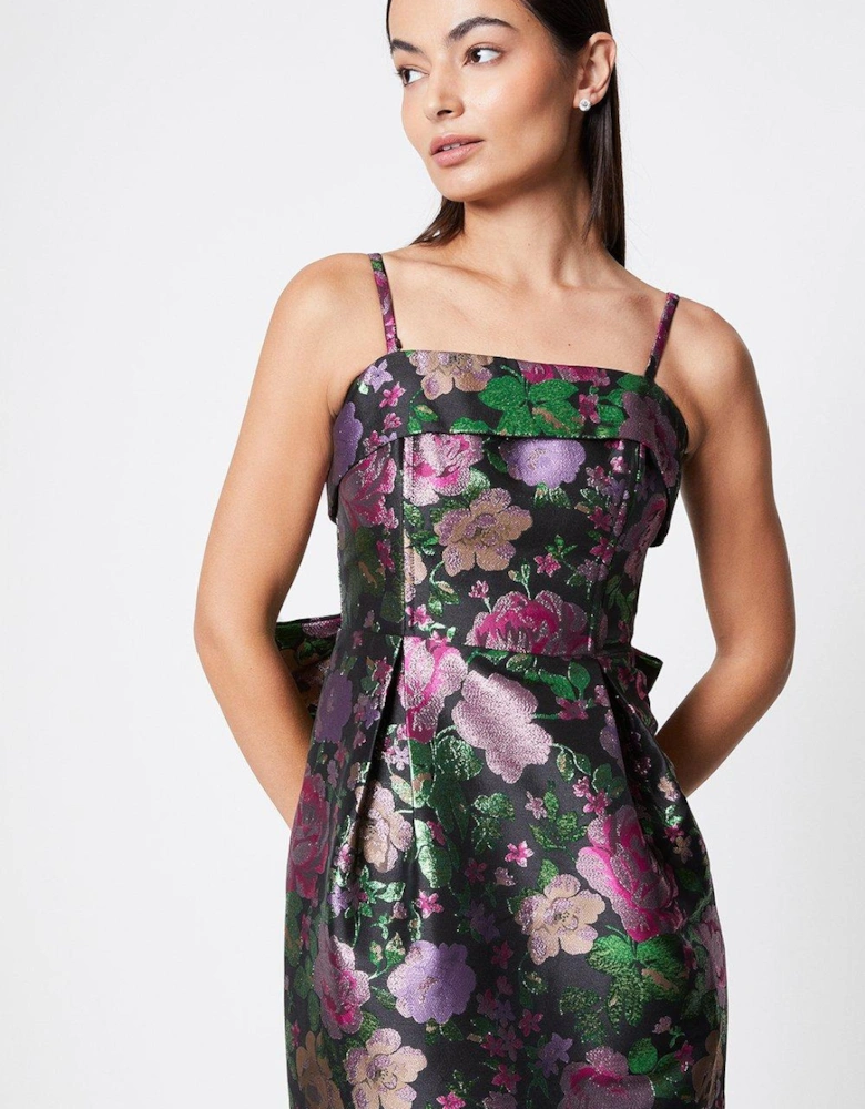 Bow Back Strapless Pencil Dress In Jacquard