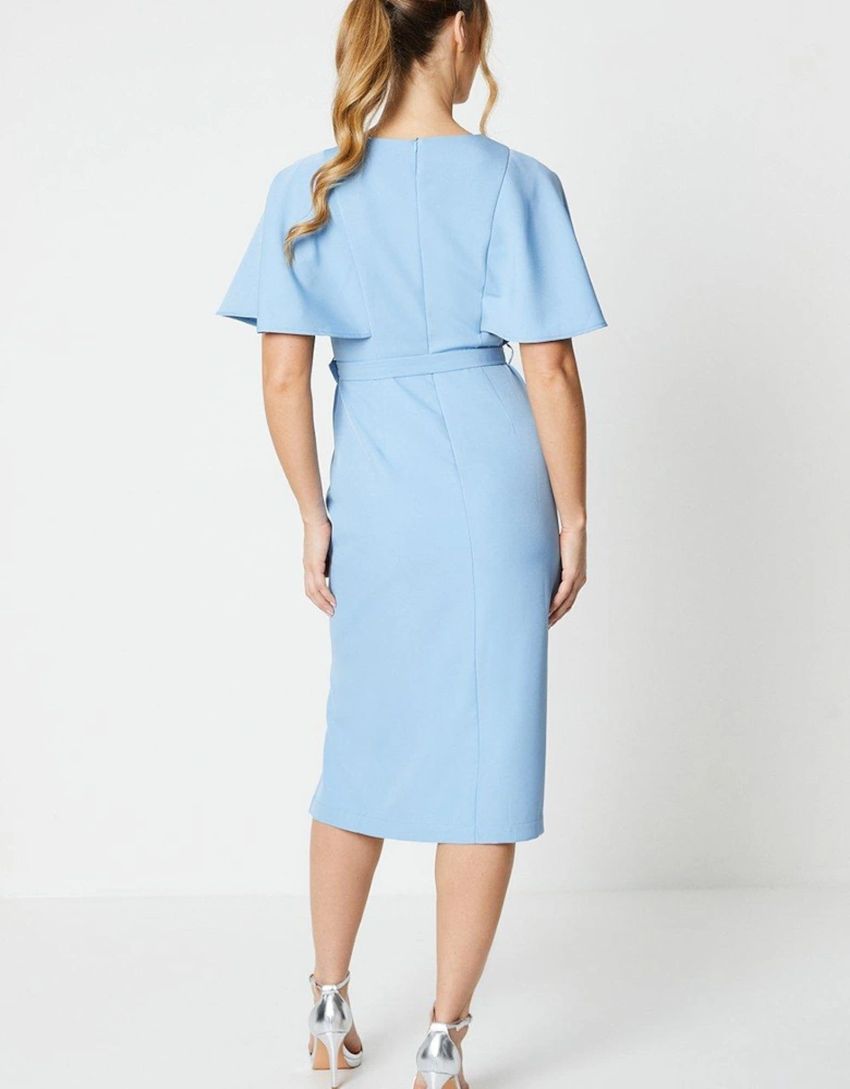 Notch Neck Flare Sleeve Midi Dress