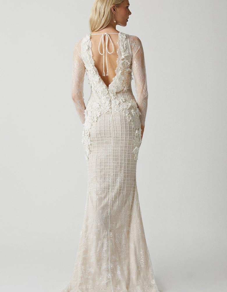 3d Floral Embellished Lace Wedding Dress