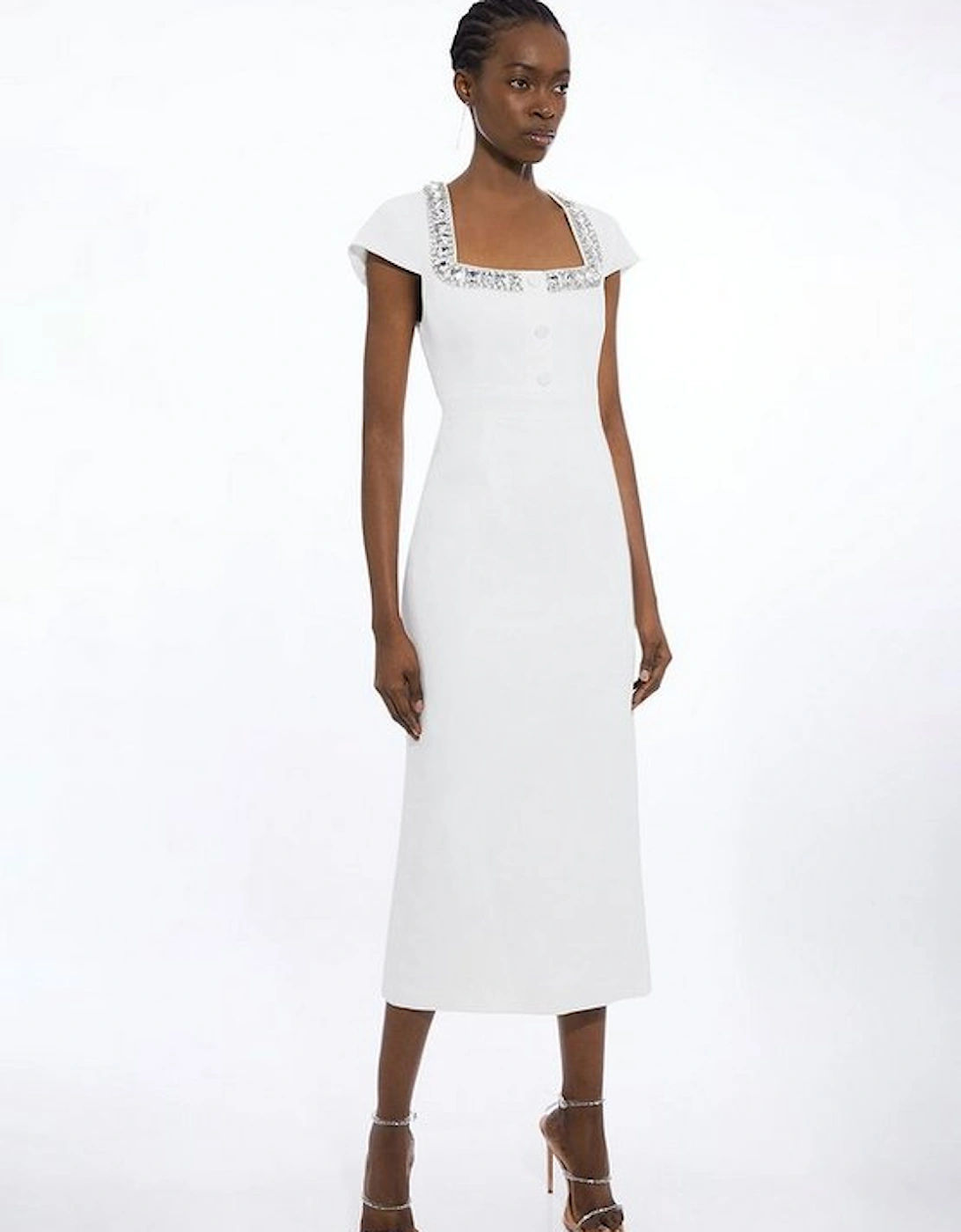 Tailored Embellished Sqaure Neck Midi Dress, 4 of 3