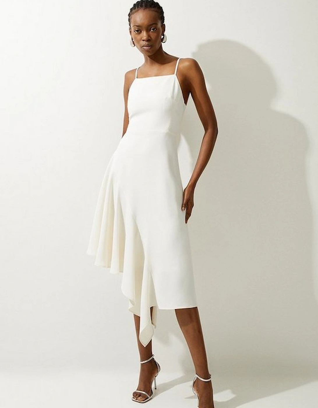Soft Tailored Draped Asymmetric Skirt Midi Dress, 4 of 3