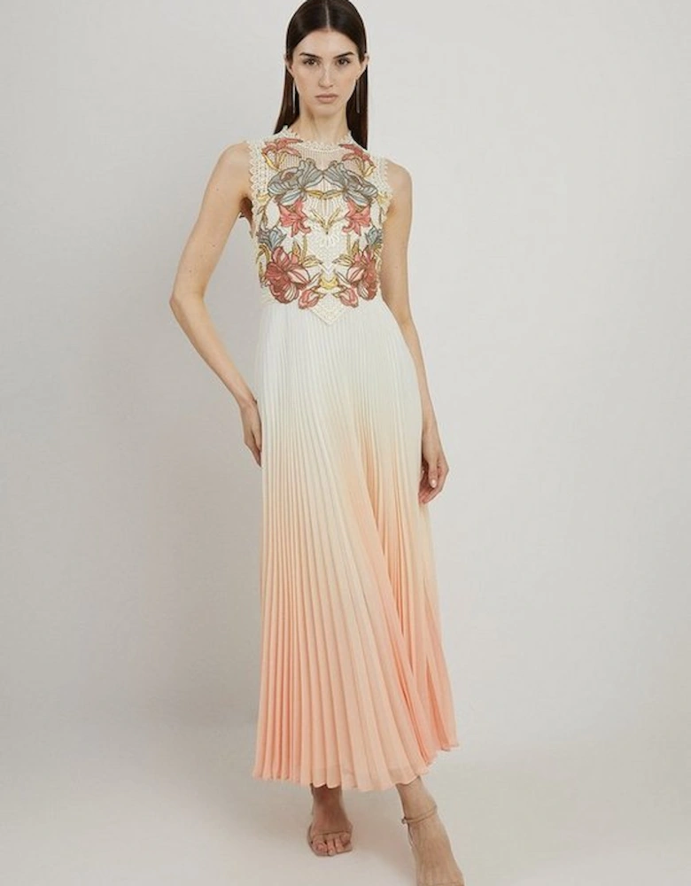 Floral Chemical Lace Ombre with Georgette Skirt Woven Maxi Dress