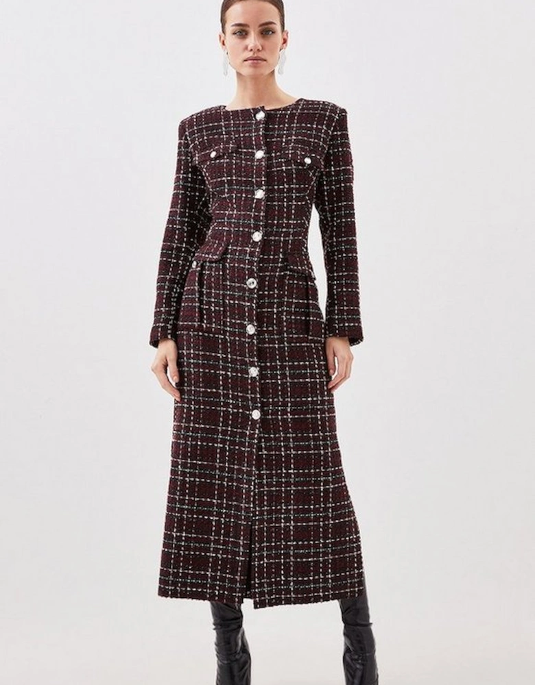 Petite Tailored Boucle Pocket Detail Long Sleeve Midi Dress