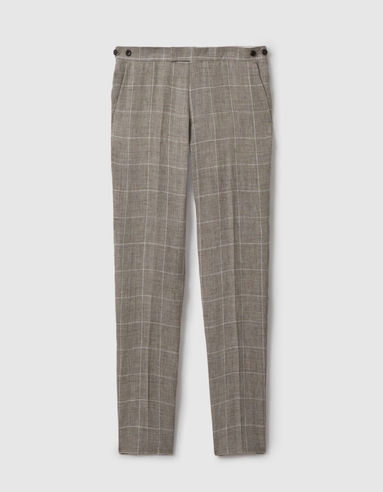 Linen Side Adjuster Check Trousers