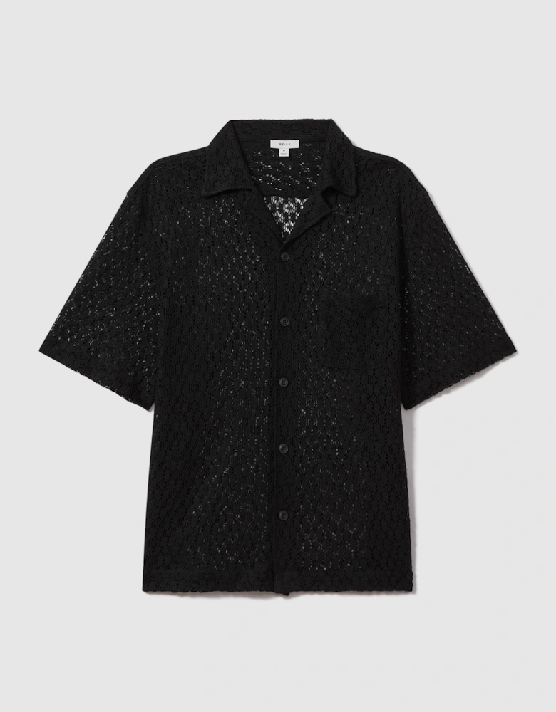 Cotton Blend Crochet Cuban Collar Shirt