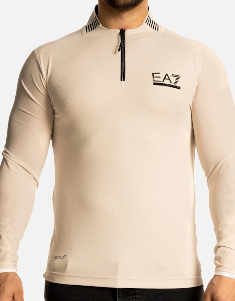 EA7 Mens Ventus7 1/4 Zip Tech Sweatshirt (Beige)